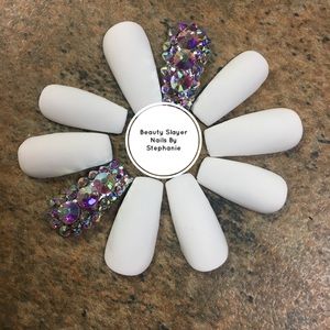 White Matte Coffin Press On Nails